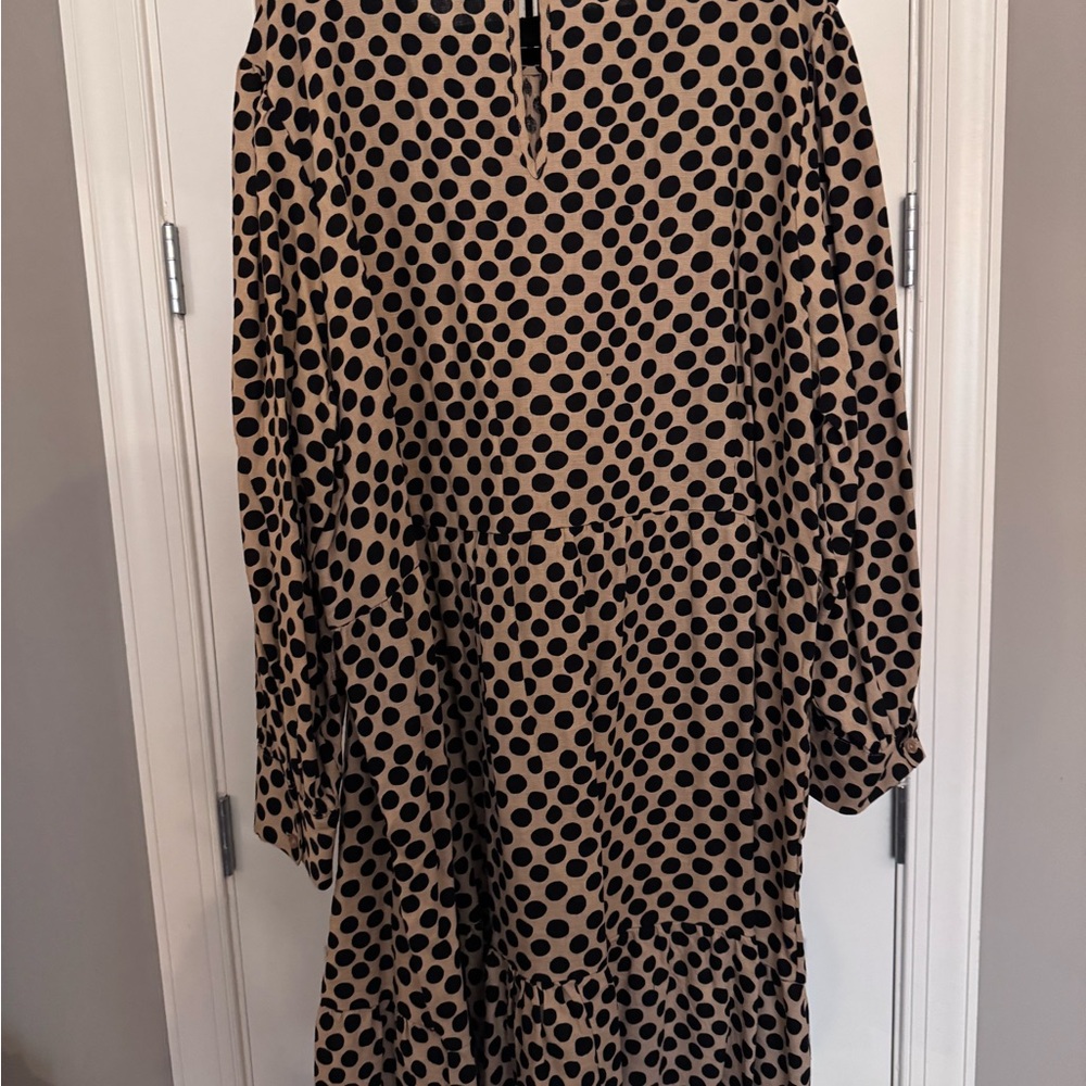 Who What Wear Brown and Cream Bishop Sleeve Sundress - Picture 9 of 13